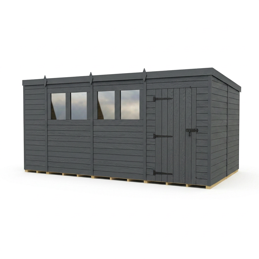 14x8 Pent Composite Shed (Single Door, With Windows)