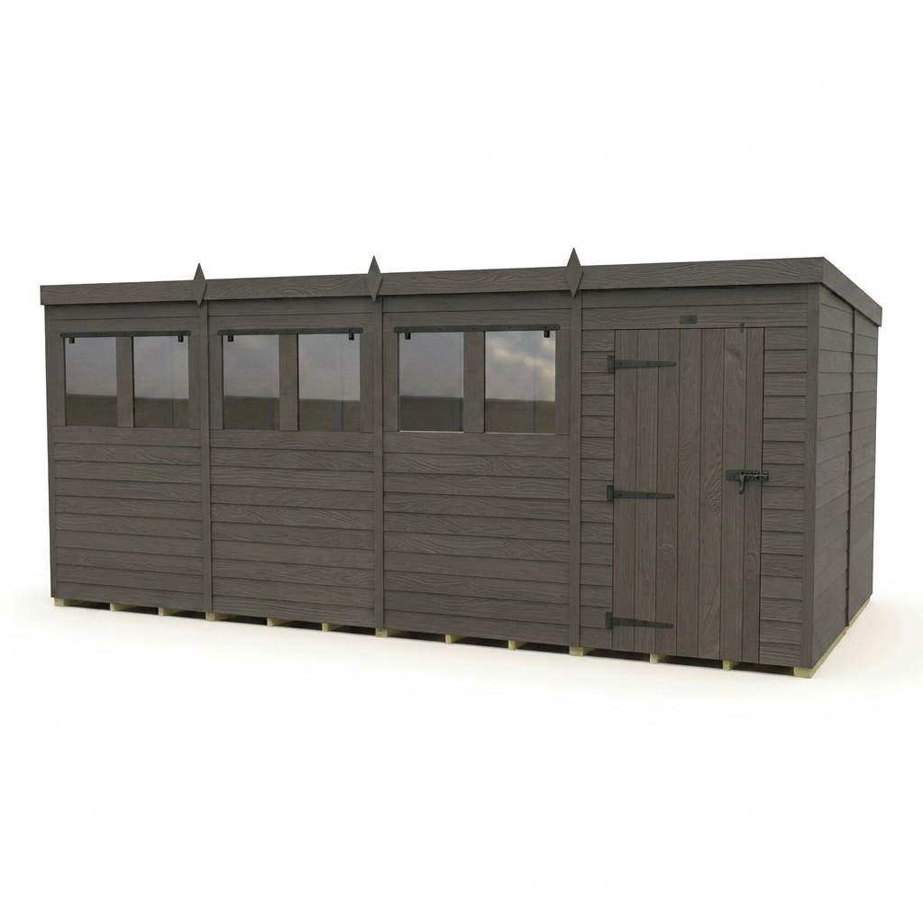 16x8 Pent Composite Shed (Single Door, With Windows)