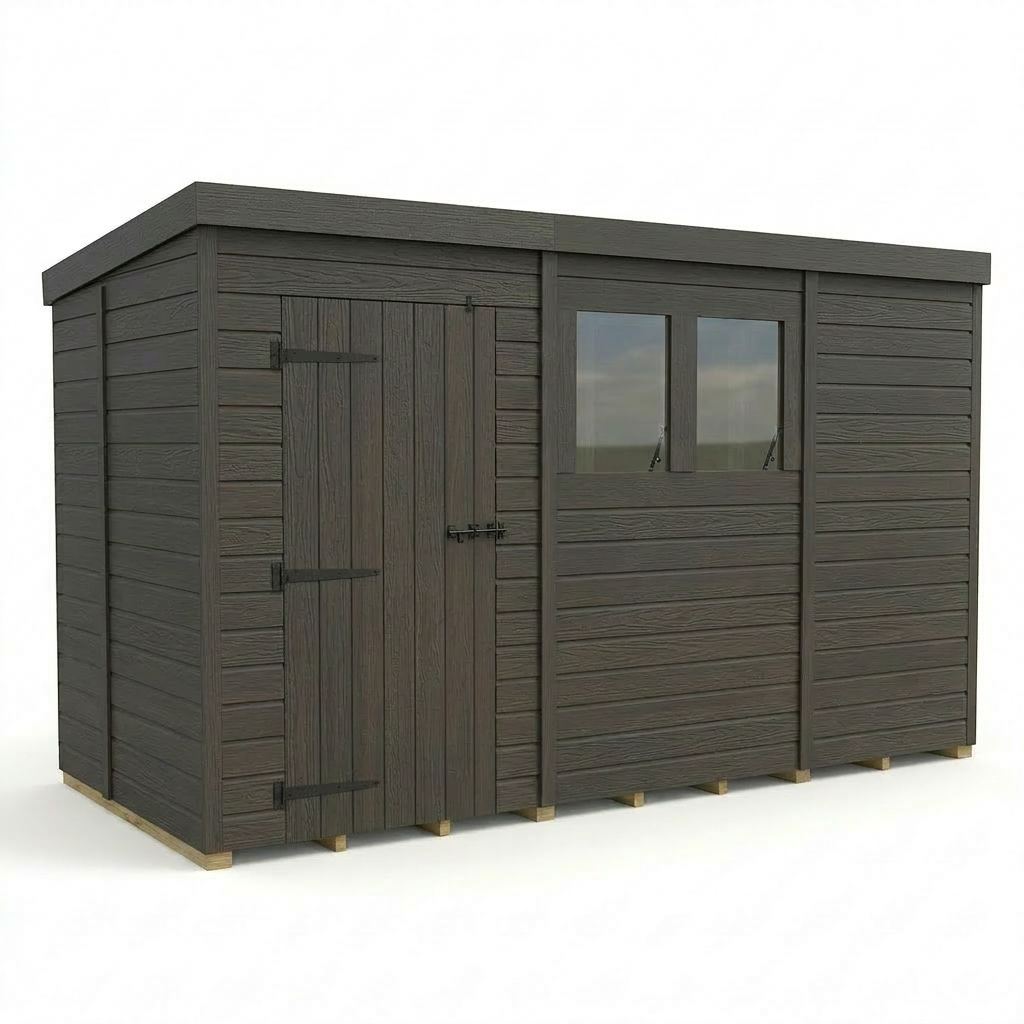 11x5 Pent Composite Shed (Single Door, With Windows)