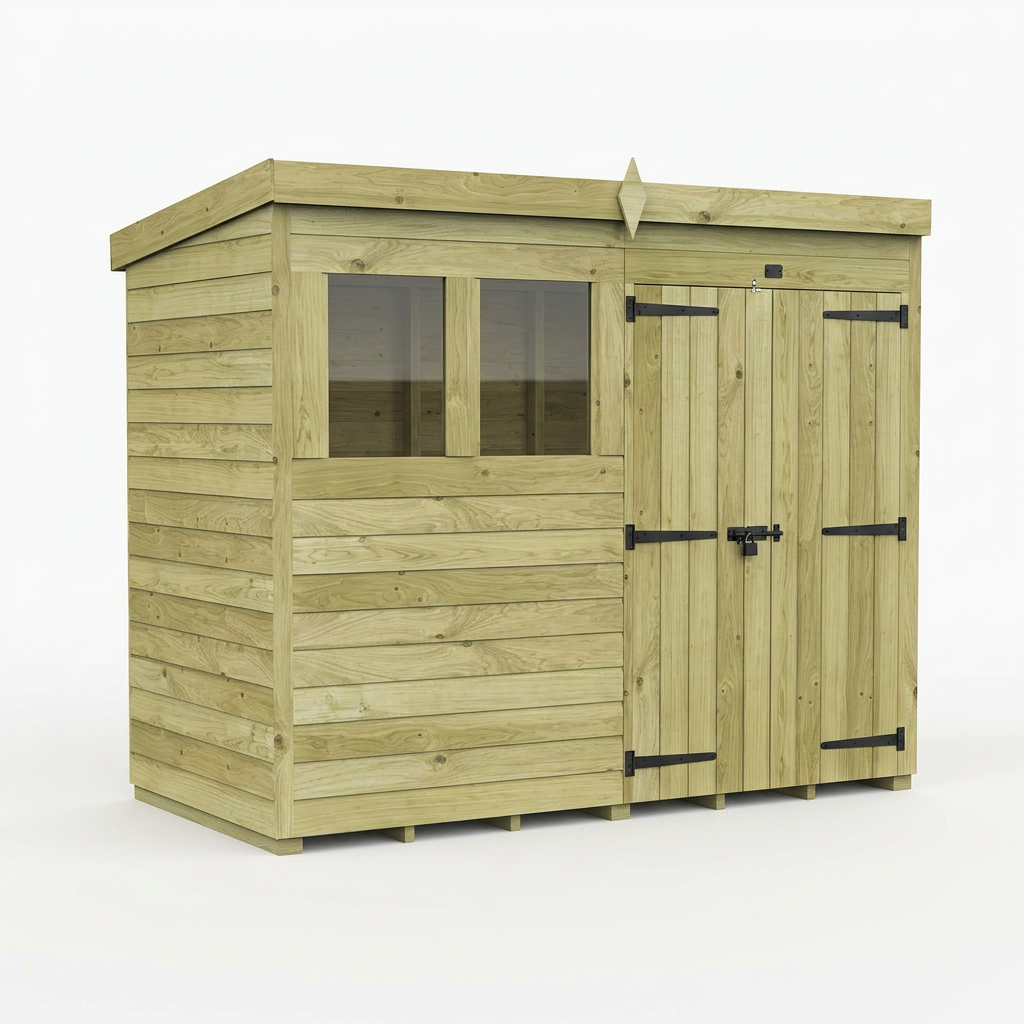 8 x 4 Pent Shed (Double Door, With Windows)