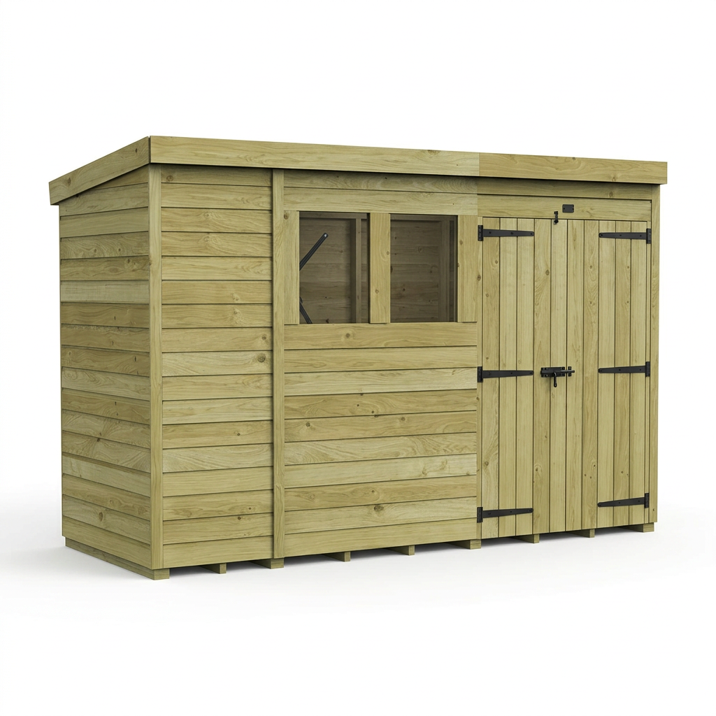 10 x 4 Pent Shed (Double Door, With Windows)