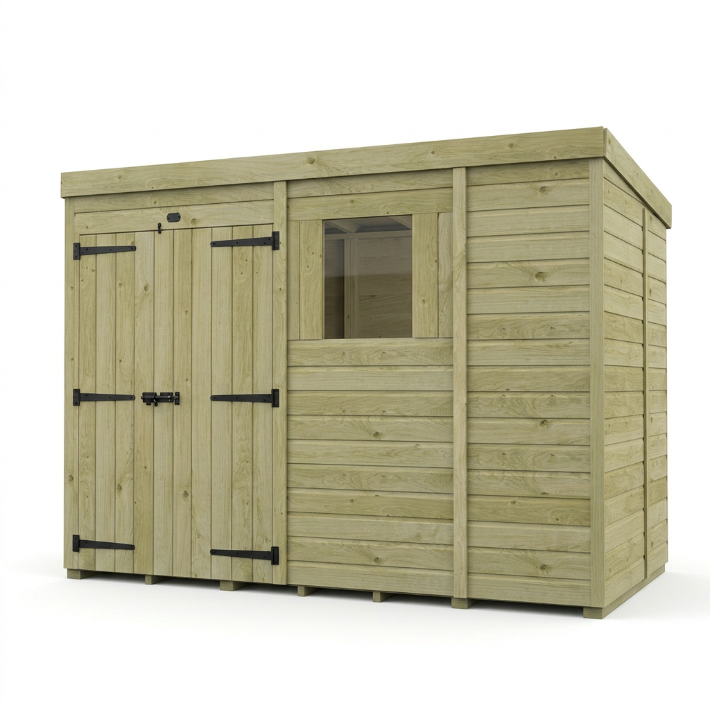 9 x 5 Pent Shed (Double Door, With Windows)