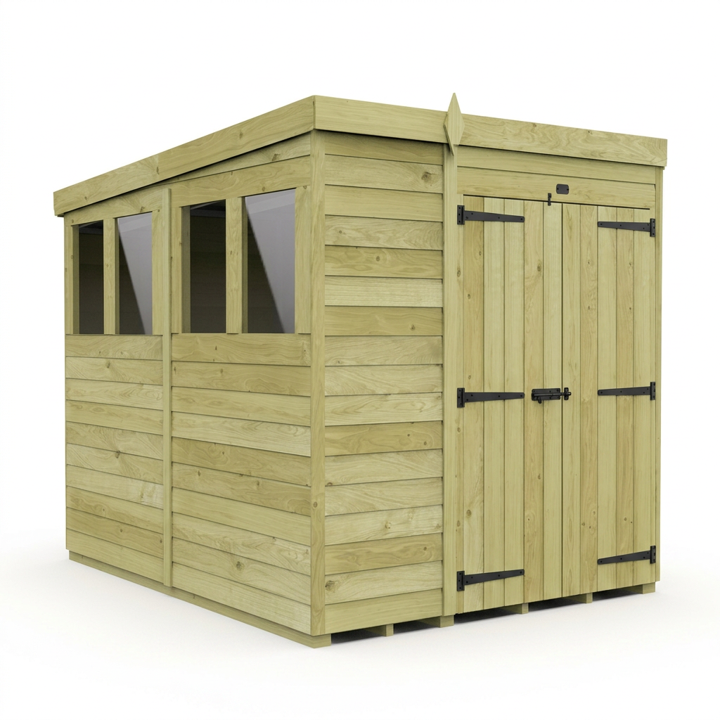 6 x 7 Pent Shed (Double Door, With Windows)