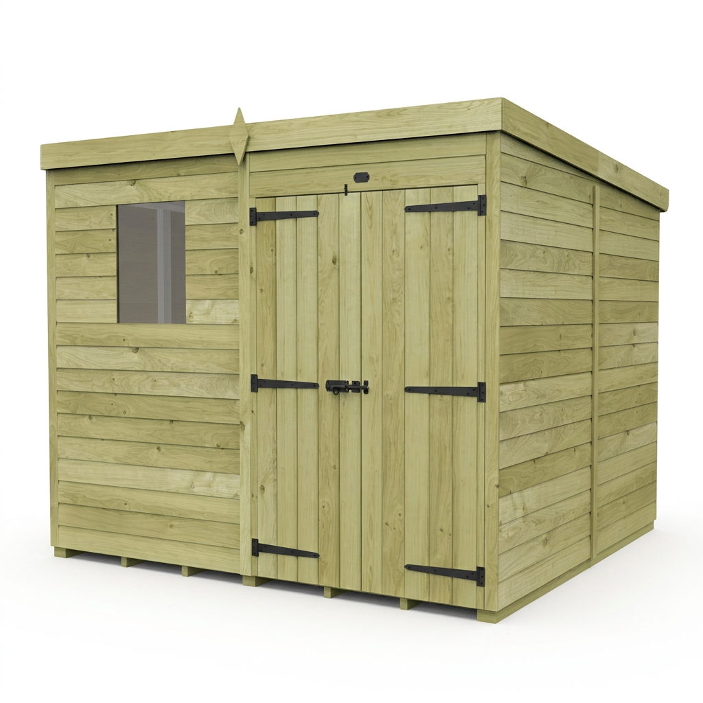7 x 7 Pent Shed (Double Door, With Windows)