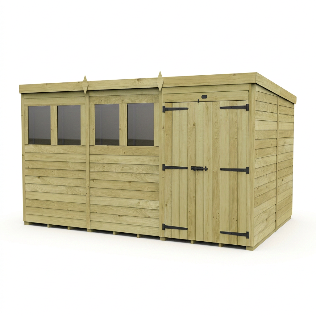 12 x 8 Pent Shed (Double Door, With Windows)