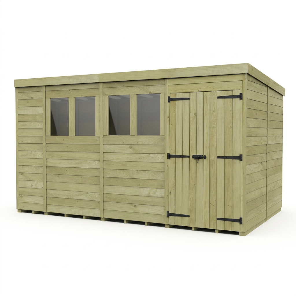 14 x 8 Pent Shed (Double Door, With Windows)