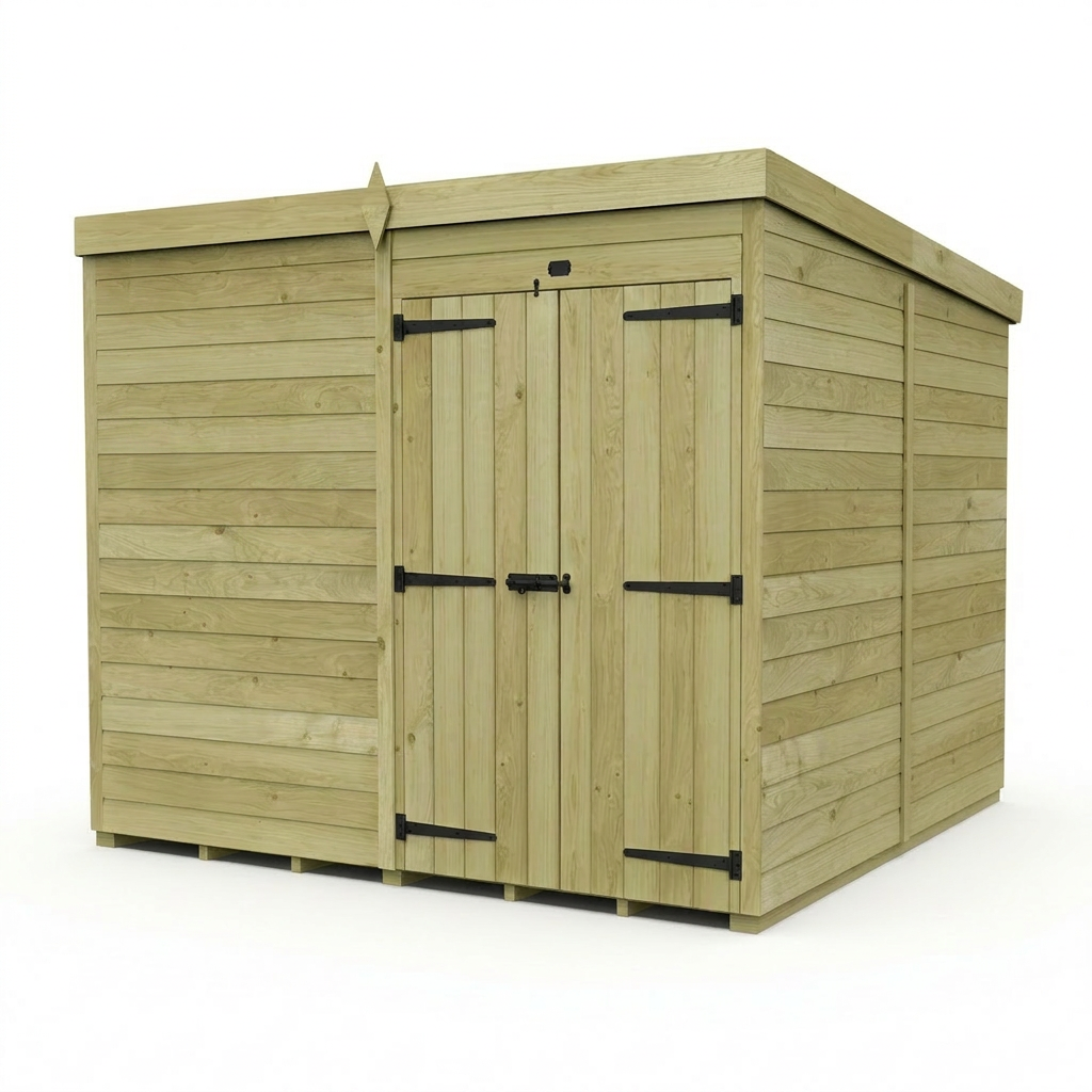 8 x 8 Pent Shed (Double Door, No Windows)